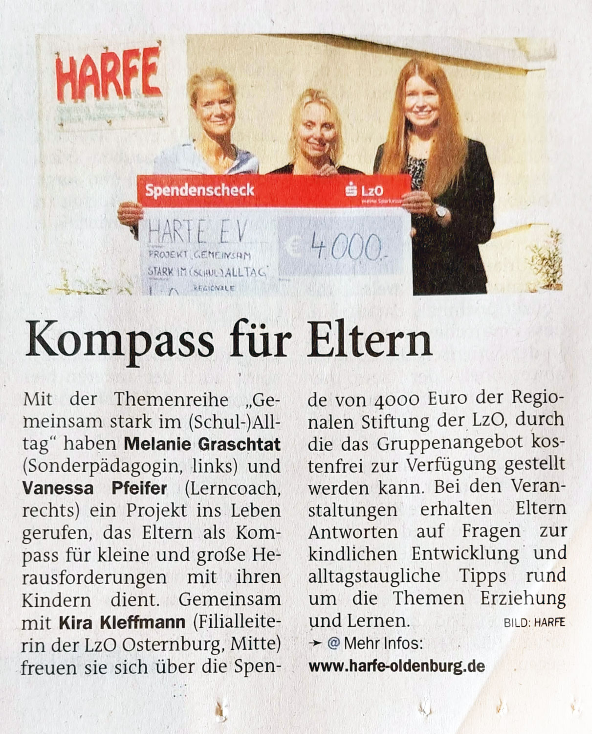 Pressebericht über die Spende der LzO an die Harfe Oldenburg